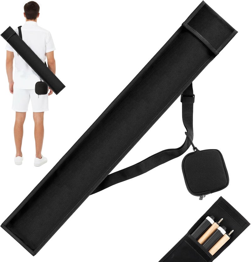 Sosation Pool Cue Case 2 x 2, Pool Stick Case for Holding 2 Butts & 2 Shafts, with Mini Zipper Storage Pouch, 32" Long Black Soft Billiard Cue Bag for Men and Women - Image 1